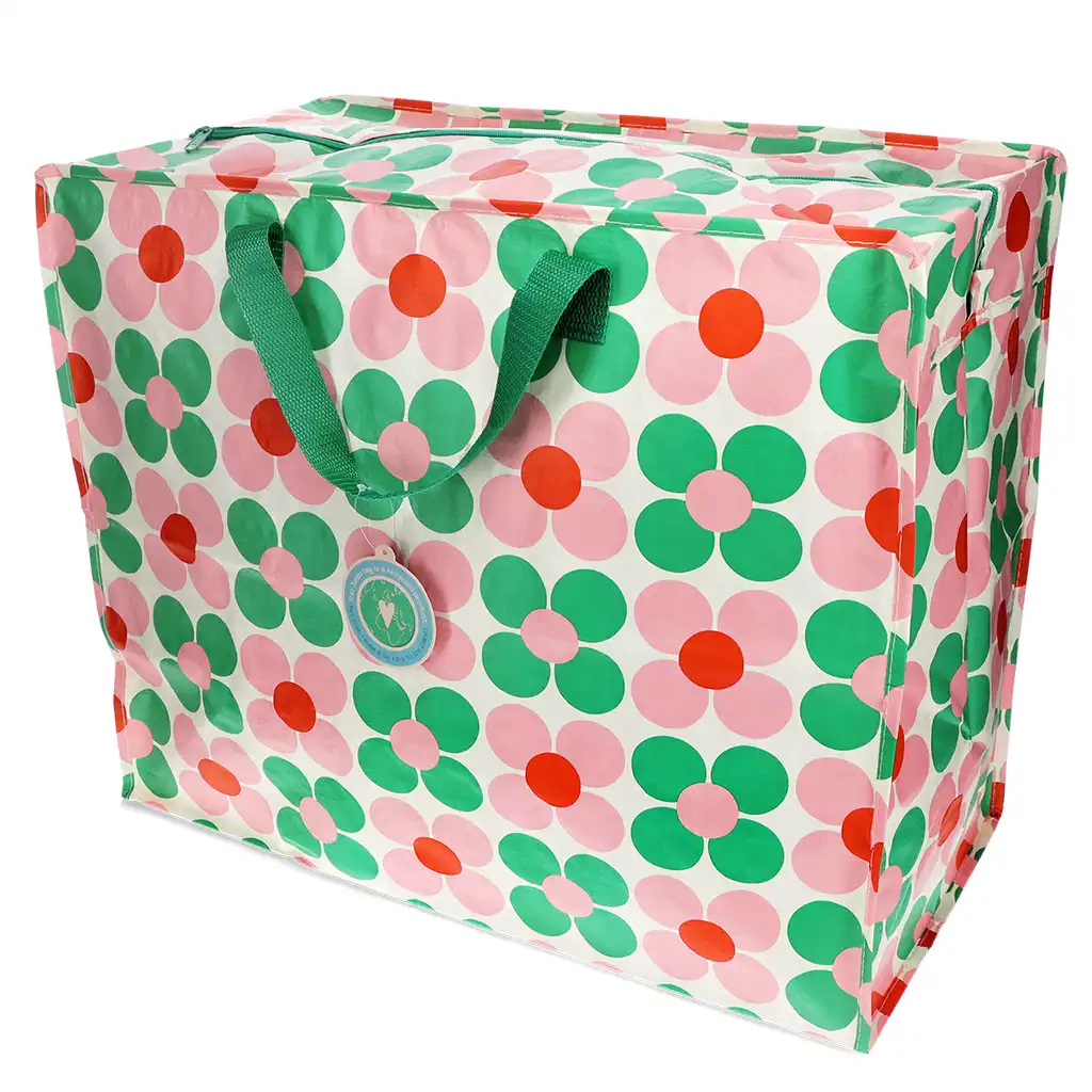 bolso jumbo de almacenamiento - margarita rosa y verde