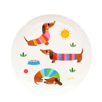 teller aus melamin für kinder - sunny sausage dog