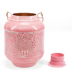 enamel tealight lantern - pink enamel tealight lantern - pink