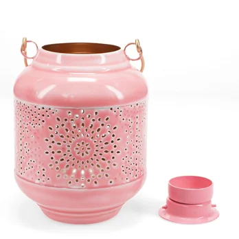 enamel tealight lantern - pink enamel tealight lantern - pink