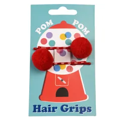 pom pom hair grips - red
