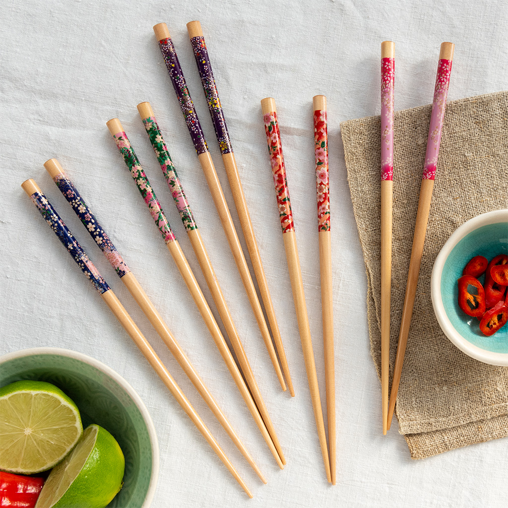 wooden chopsticks (pack of 5 pairs) - flowers