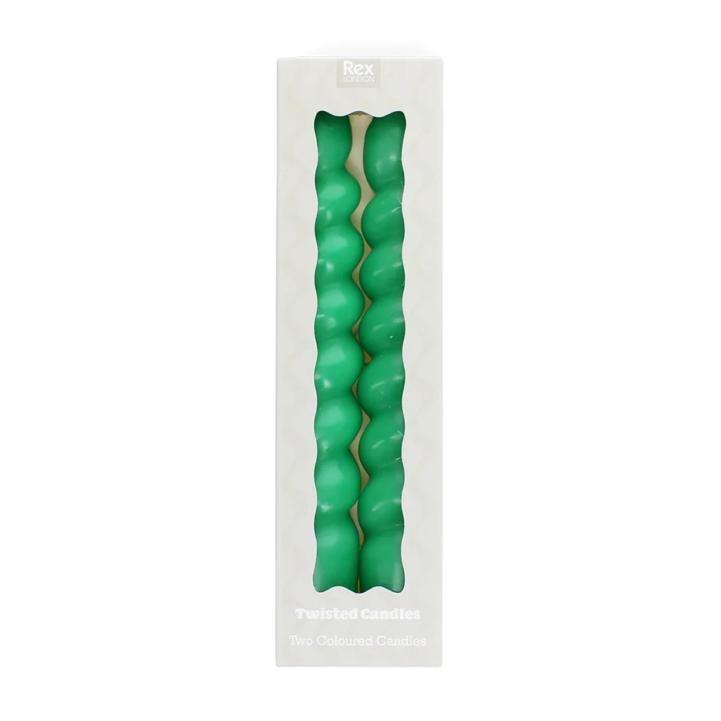 twisted candles (pack of 2) - dark green