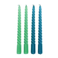 bougies torsadées (pack de 4) - vert et bleu