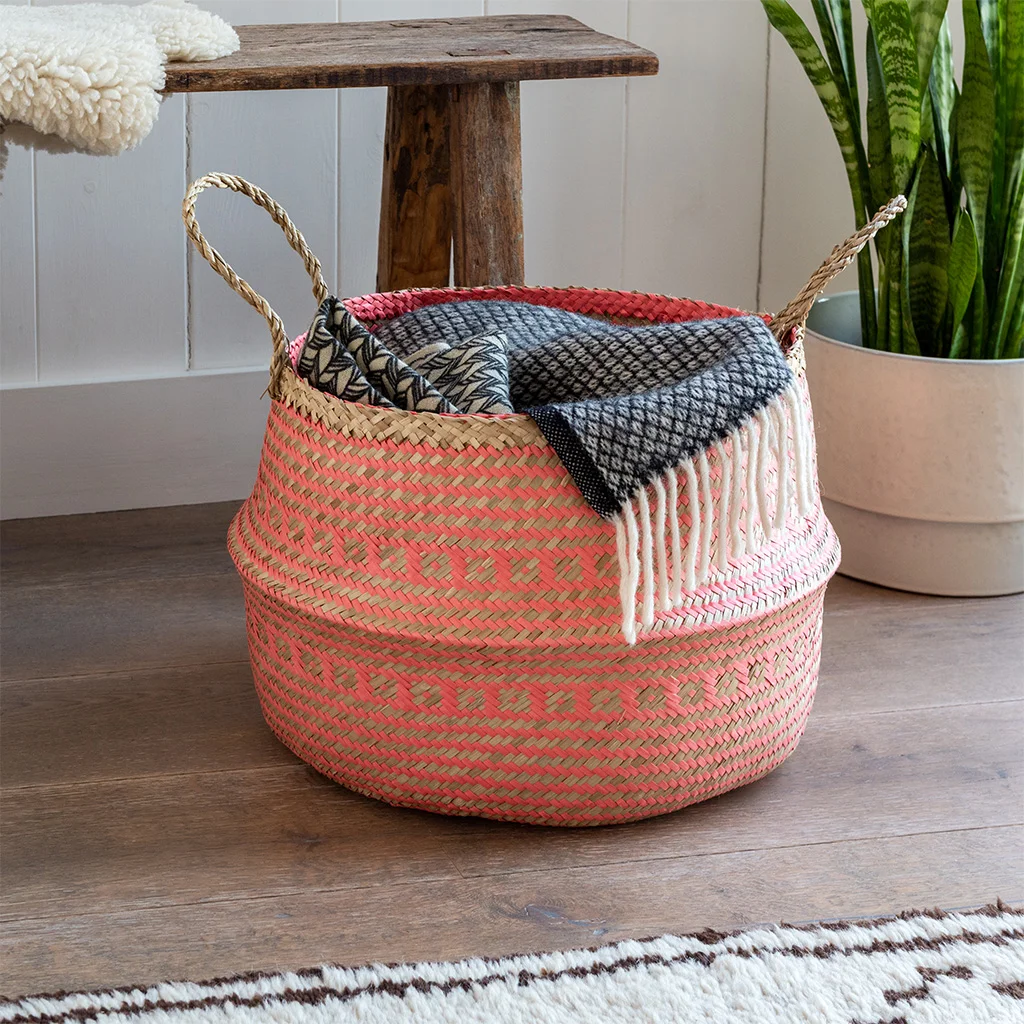 large seagrass basket - coral