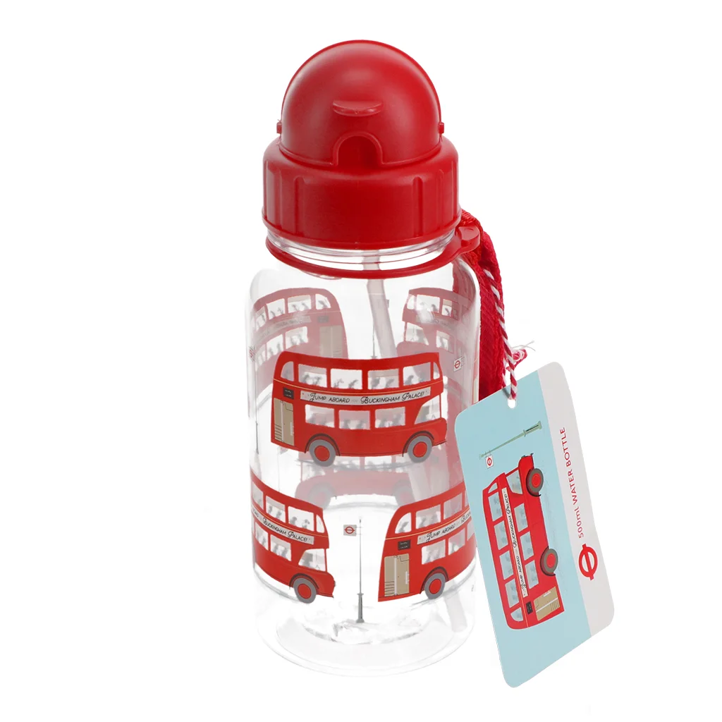 botella de agua para niños con pajita 500ml - autobús de londres tfl