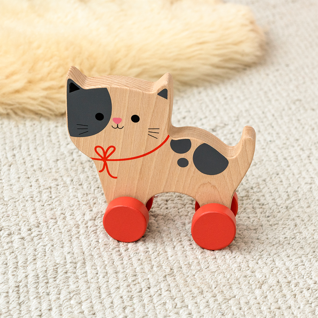 wooden push along toy - cat