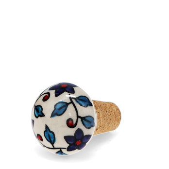 ceramic and cork bottle stopper - blue flower