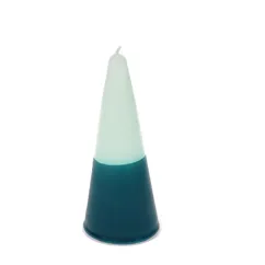 vela pequeña en forma de cono de dos colores - azul oscuro-verde menta