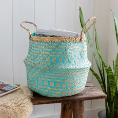 small seagrass basket - turquoise