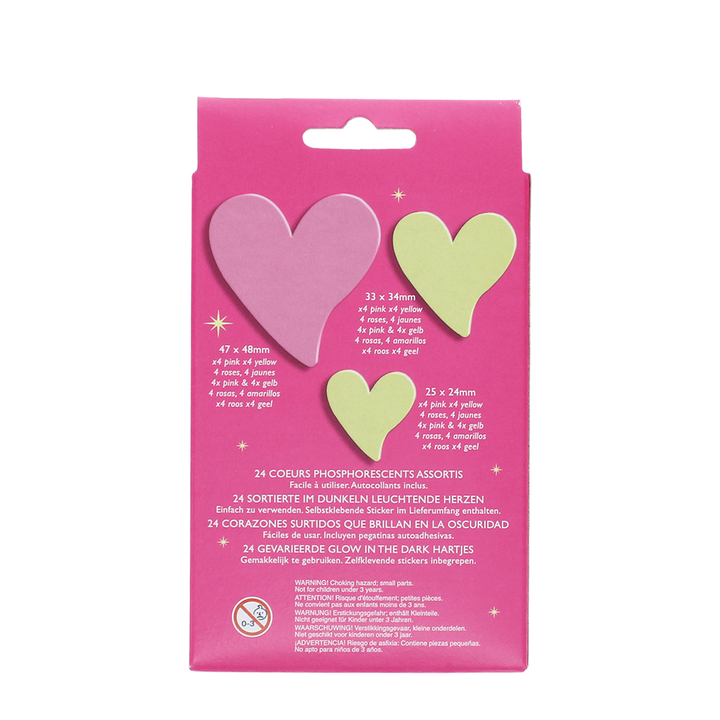 glow in the dark stick-on shapes (box of 24) - hearts