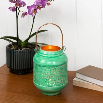 enamel tealight lantern - green enamel tealight lantern - green