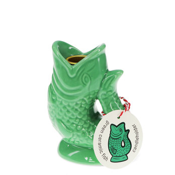 keramik-kerzenständer (12 cm) – grüner fisch