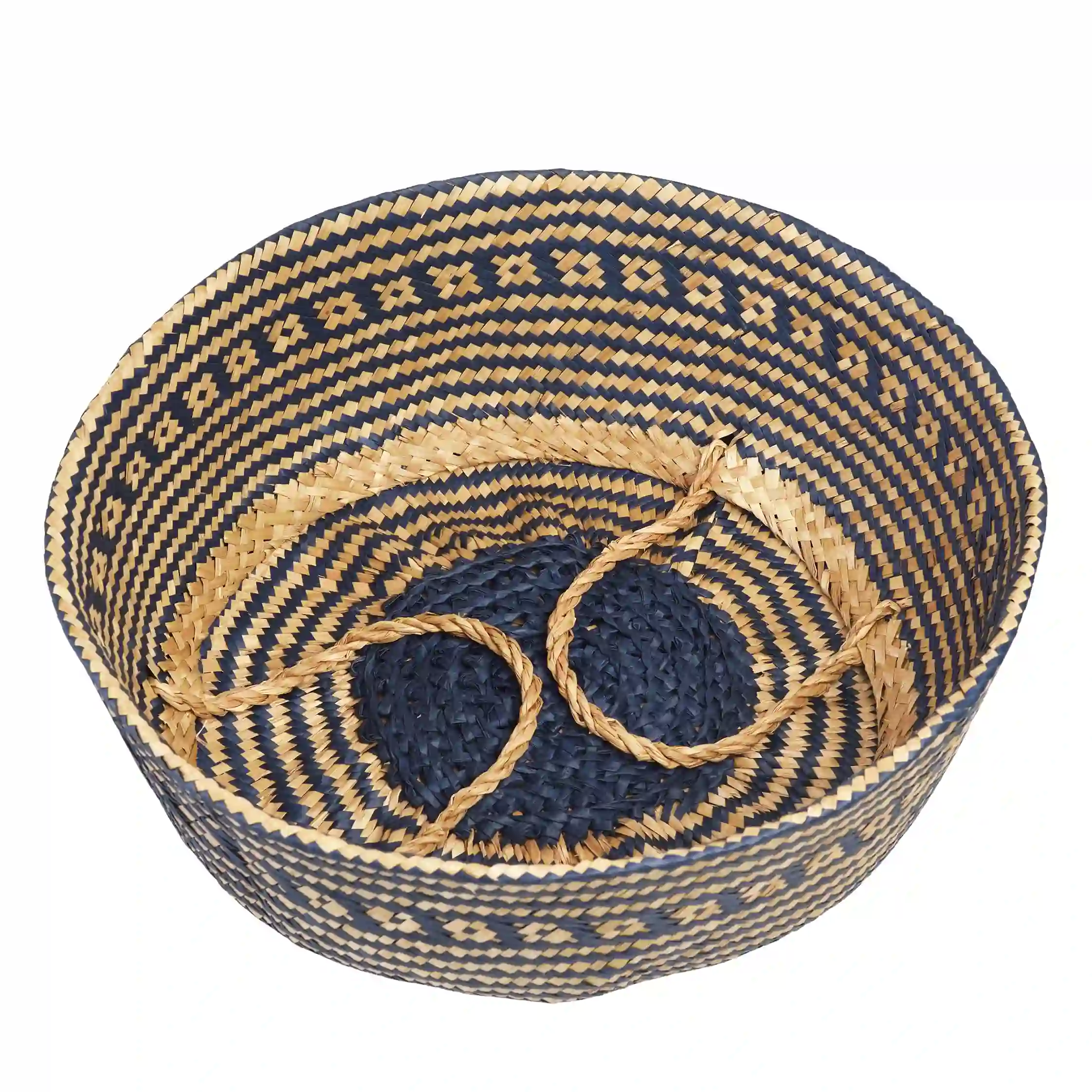 large seagrass basket - navy blue