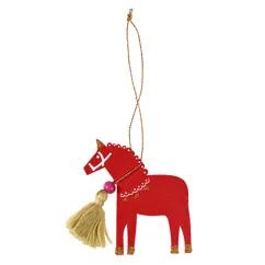 weihnachtsbaum dekoration aus holz pferd in rot