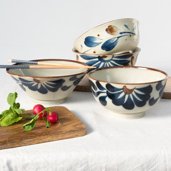 japanese porcelain ramen bowl 18cm - flower