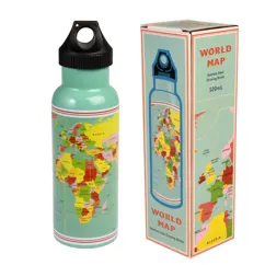 wasserflasche aus edelstahl 500ml world map