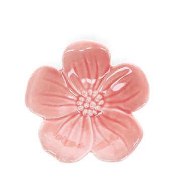 plat à fleurs en céramique 11cm - rose
