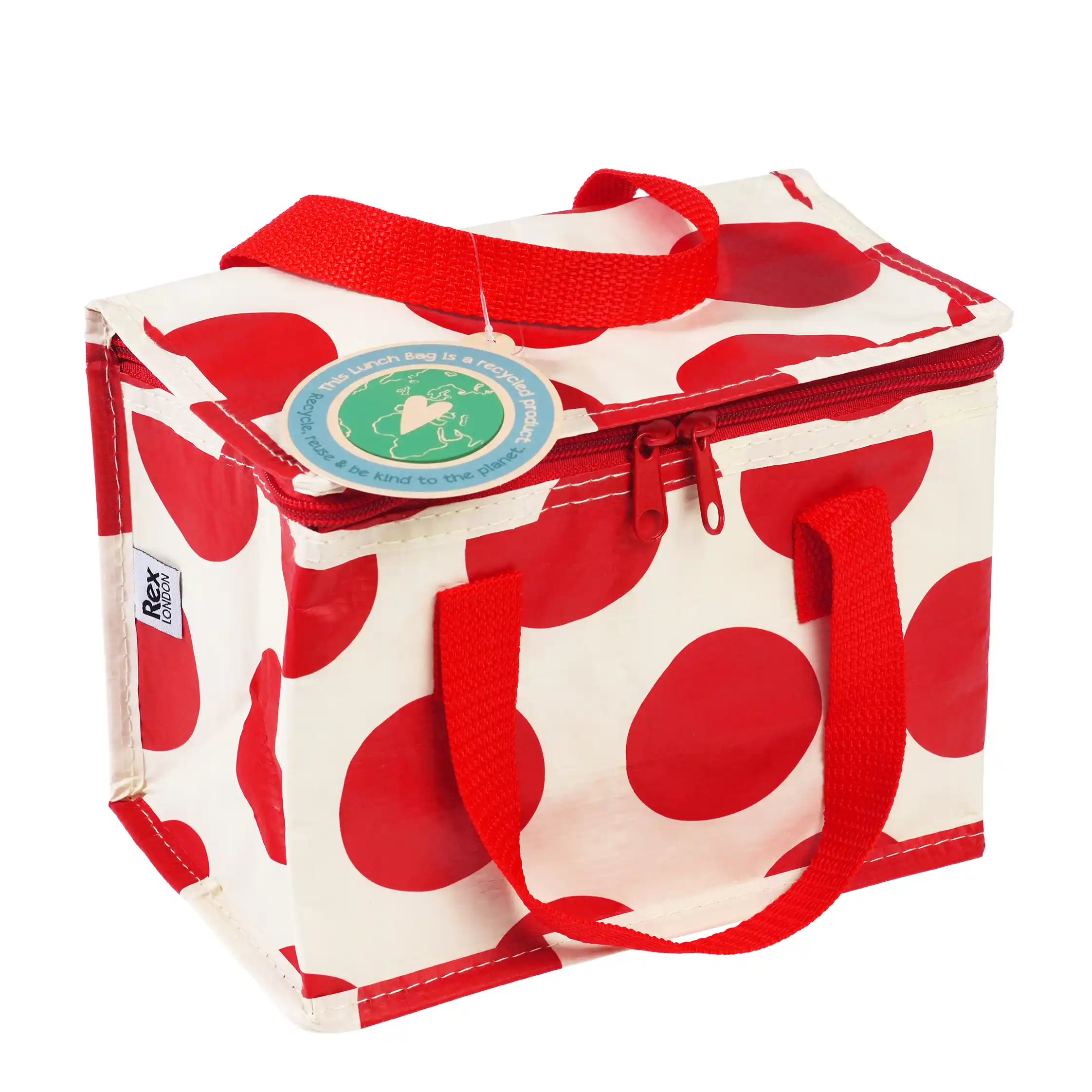 insulated lunch bag - red on white spotlight