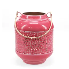 enamel tealight lantern - vibrant pink enamel tealight lantern - vibrant pink
