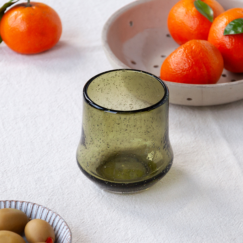 hand blown bubble glass tumbler 300ml - olive green