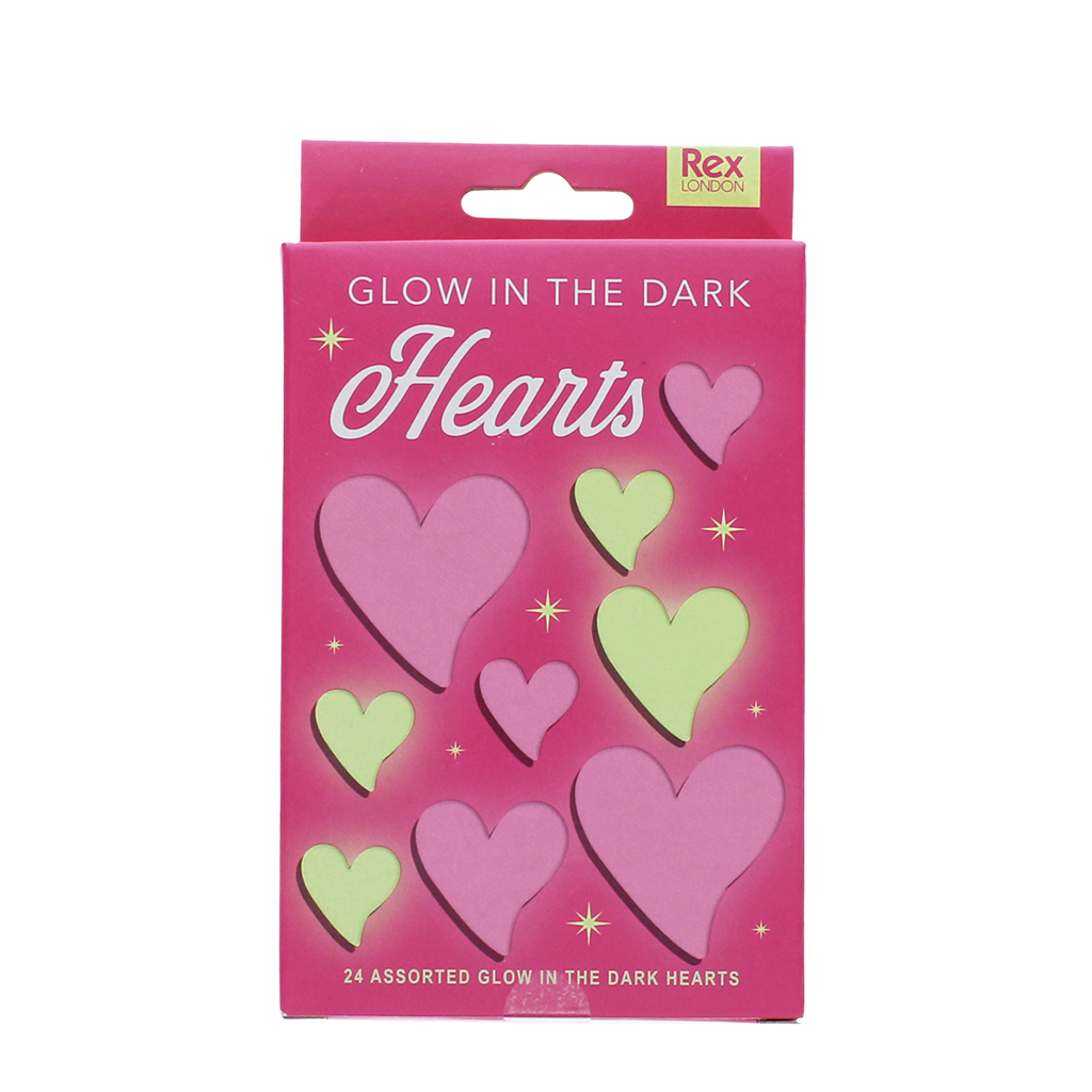 glow in the dark stick-on shapes (box of 24) - hearts