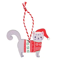 wooden hanging christmas decoration - grey cat