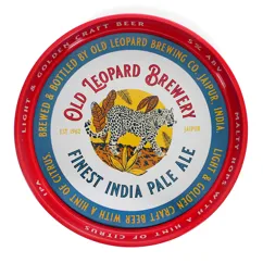round metal serving tray - old leopard brewery round metal serving tray - old leopard brewery