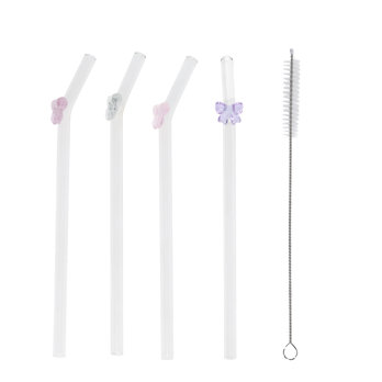 glass straws with cleaning brush (set of 4) - bows