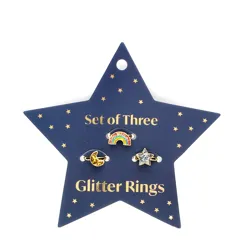 glitter rings (set of 3) - star, rainbow & moon glitter rings (set of 3) - star, rainbow & moon
