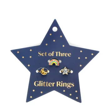 glitter rings (set of 3) - star, rainbow & moon glitter rings (set of 3) - star, rainbow & moon