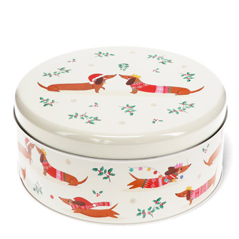 cake storage tin - festive sausage dog