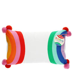 besticktes kissen mit pompons – regenbogen