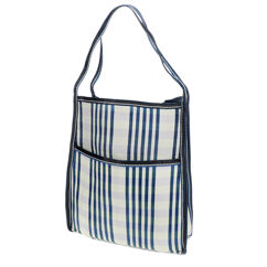 recycelte, gewebte tasche mit seitentasche - weiß und blau