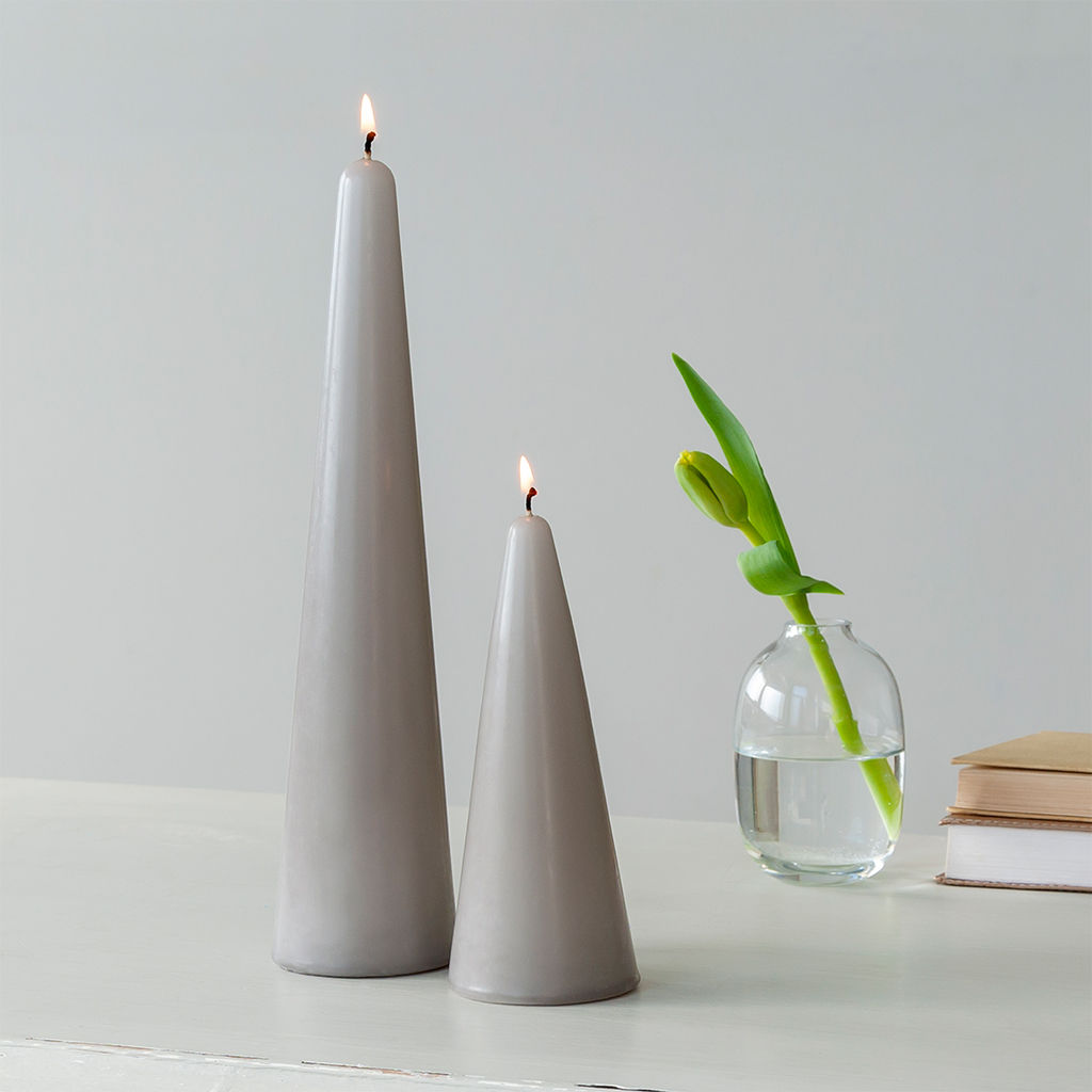 tall cone candle - light grey