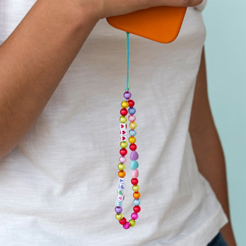 beaded phone strap - happy heart