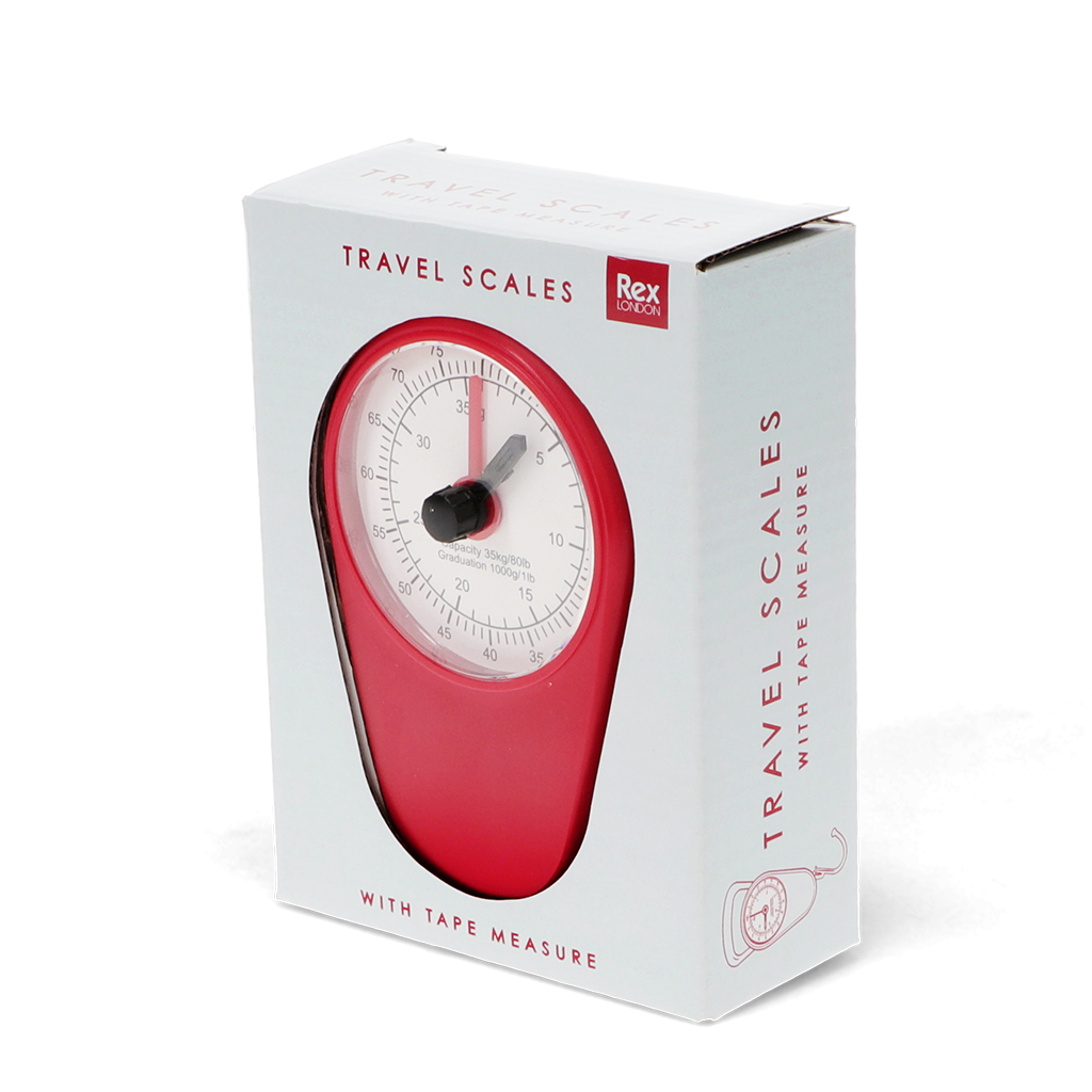 travel scales with tape measure - red