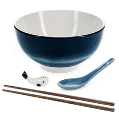 ceramic noodle bowl set - blue whale ceramic noodle bowl set - blue whale