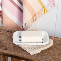 two-part enamel soap dish - white