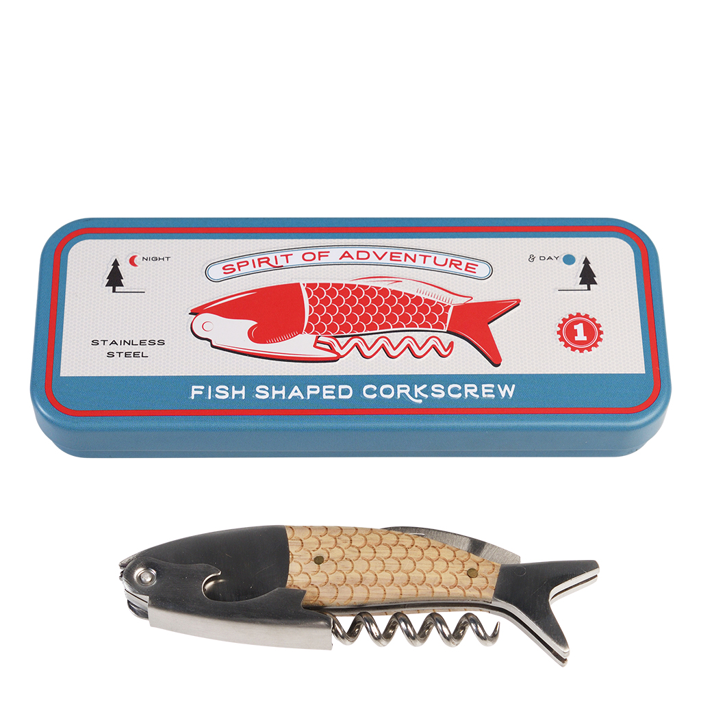 fish shaped corkscrew in a tin - spirit of adventure