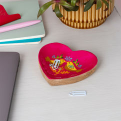 wooden heart-shaped trinket dish - birds