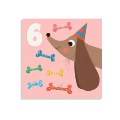tarjeta de cumpleaños "seis" perro y huesos