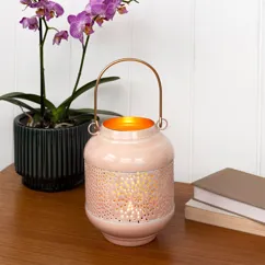 enamel tealight lantern - soft pink enamel tealight lantern - soft pink