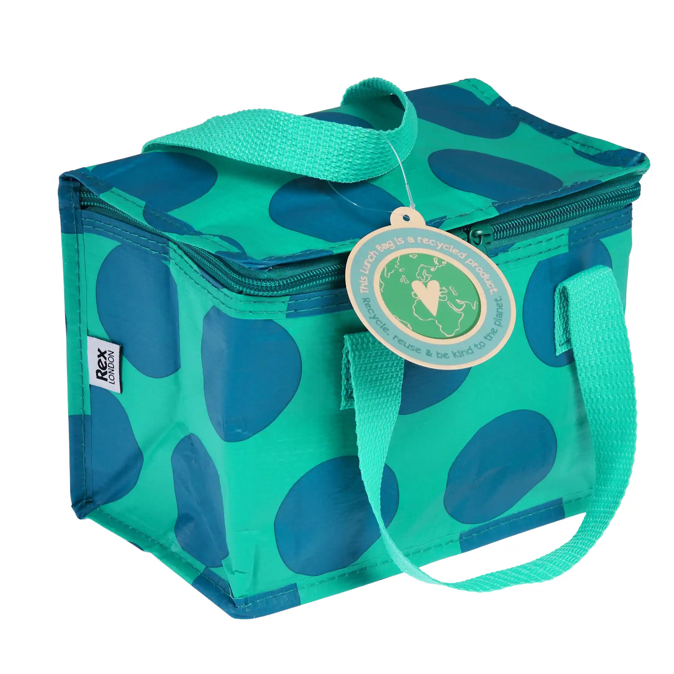 insulated lunch bag - blue on turquoise spotlight