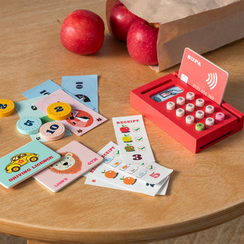 wooden shopping money playset
