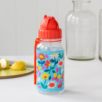 children's water bottle with straw 500ml - butterfly garden