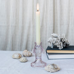 glass candlestick (12cm) - pale pink fish