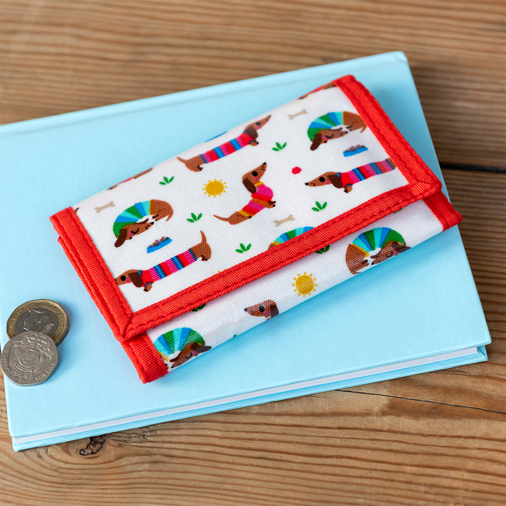 children's wallet - sunny sausage dog