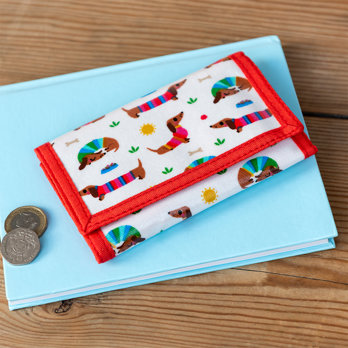 children's wallet - sunny sausage dog