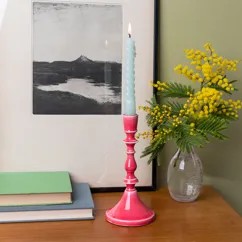 enamel candlestick (19cm) - vibrant pink enamel candlestick (19cm) - vibrant pink